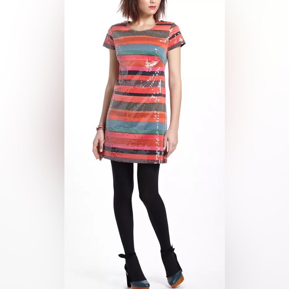 Anthropologie Corey Lynn Calter Sequin Striped Glinted Sunset Shift Dress